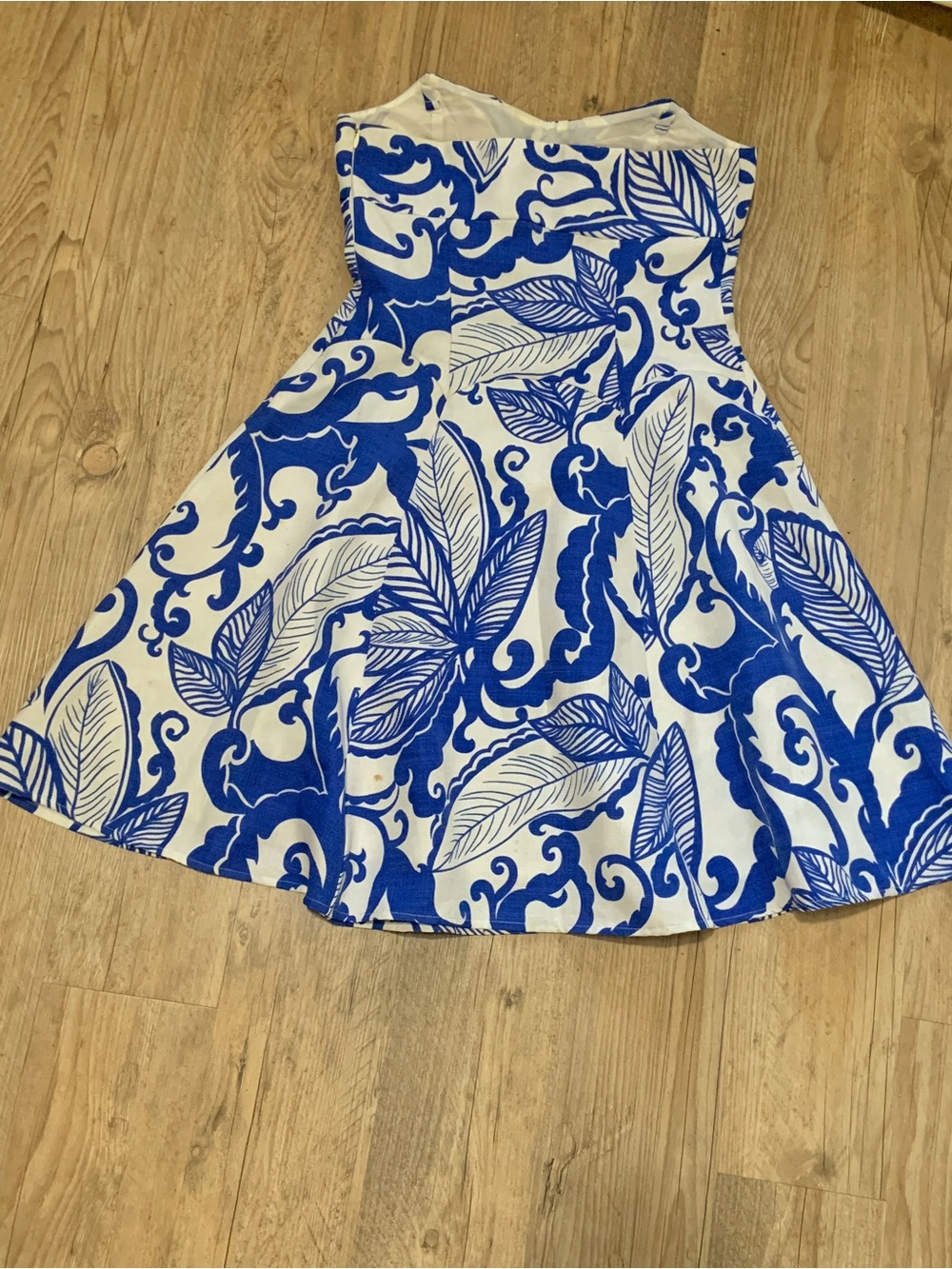 Girls White and Royal Blue Floral Fit-and-Flare Dress